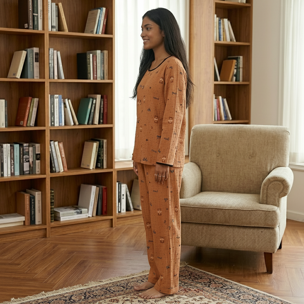 ZeroBra Teddy Cocoa Comfort Set in rich brown - soft padded nightwear bra with comfortable Indian-made pajamas