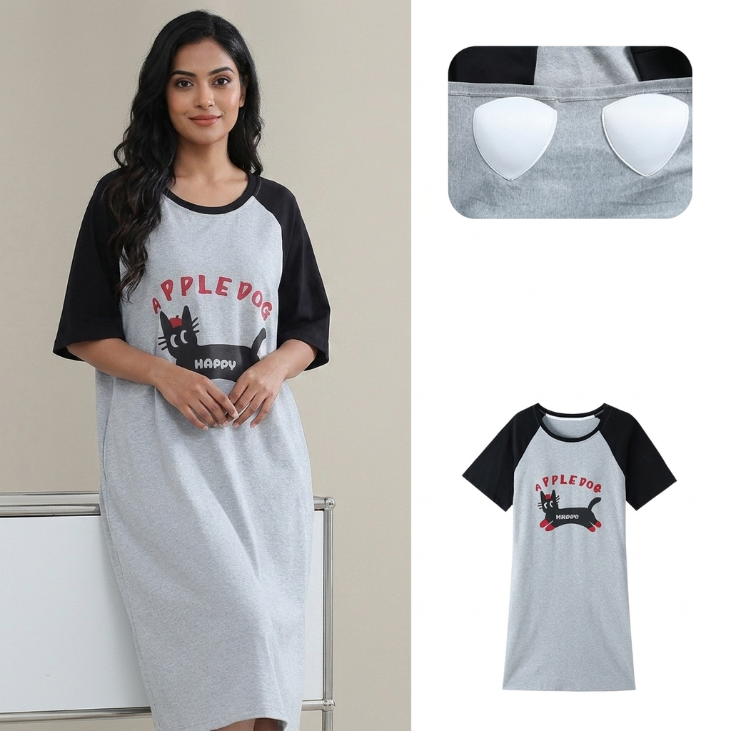 ZeroBra Nightgown 08 in soft fabric, comfortable sleepwear for Indian women, elegant design