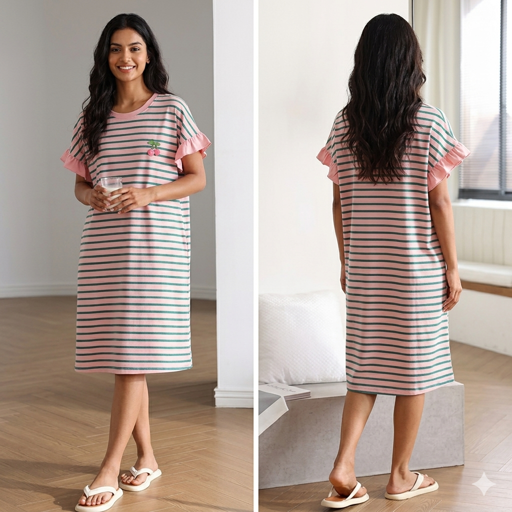 ZeroBra Nightgown 13 in soft fabric, comfortable sleepwear design for Indian women, elegant style