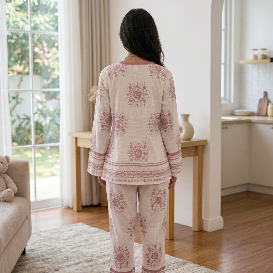 Boho Blossom Comfort Lounge Set in soft floral print - comfortable padded nightwear bra and pajama set by ZeroBra