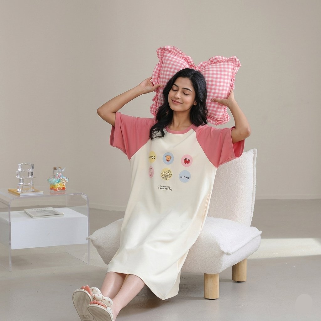 ZeroBra Nightgown 09 in soft fabric, comfortable sleepwear for Indian women, elegant design