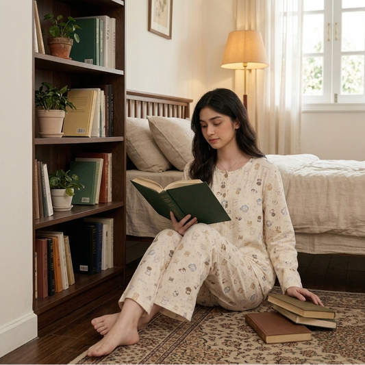 ZeroBra Teddy Snuggle Comfort Set in soft pink with built-in padded support - comfortable Indian nightwear
