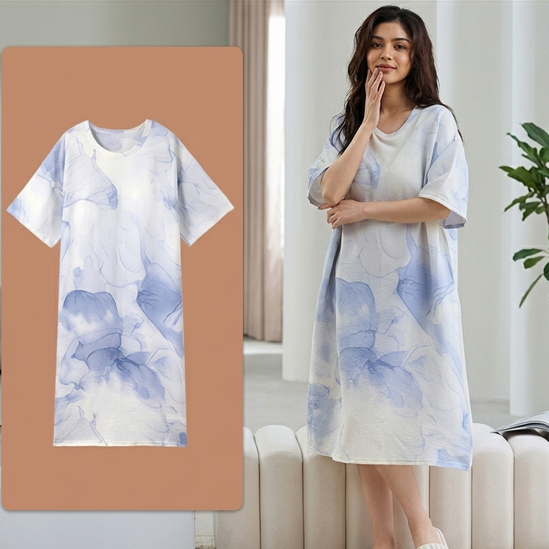 ZeroBra Nightgown 11 in soft fabric with comfortable fit, elegant Indian-inspired design for women's sleepwear