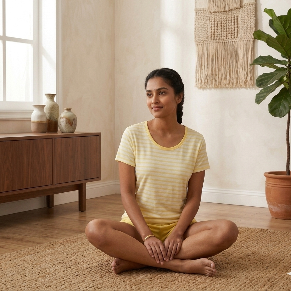 Lemon Sorbet Stripe PJ Set with built-in padded bra comfort, featuring yellow striped pajamas from ZeroBra