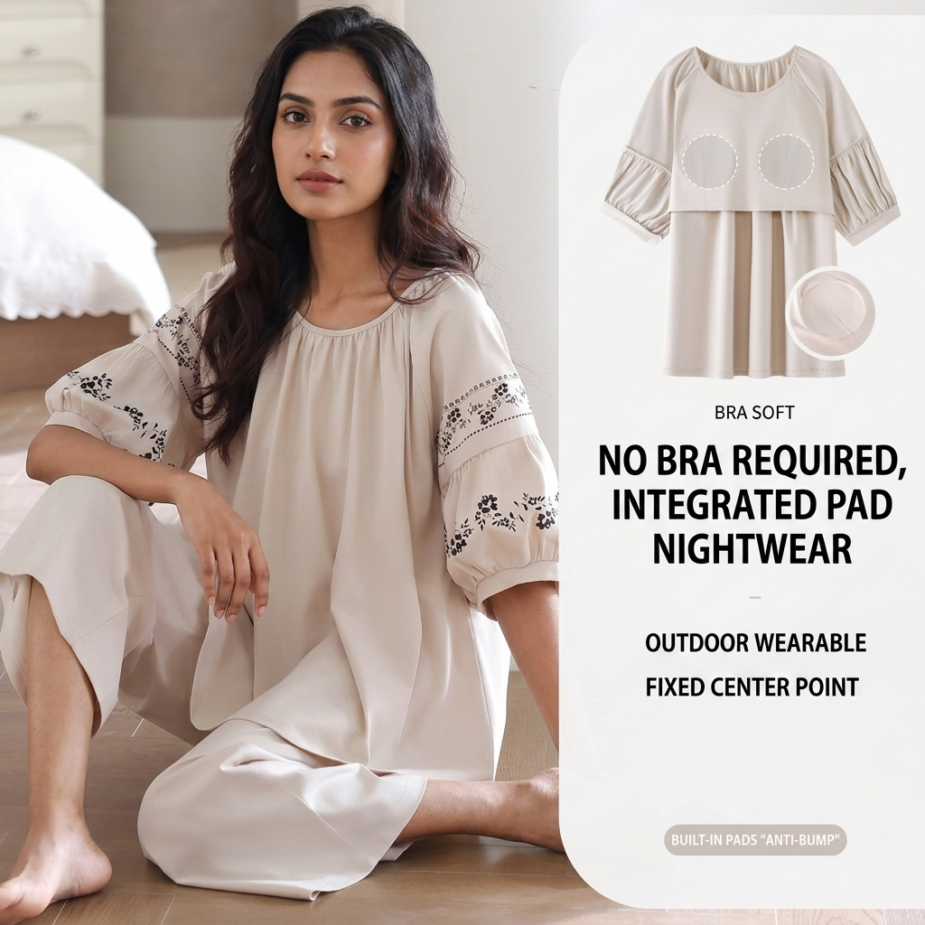 Moonlit Meadow embroidered lounge set in ivory with delicate floral details, comfortable Indian sleepwear by ZeroBra