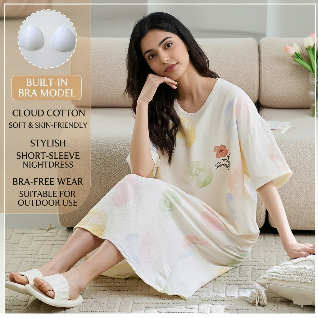 ZeroBra Nightgown 12 in soft fabric, comfortable sleepwear for Indian women, elegant design