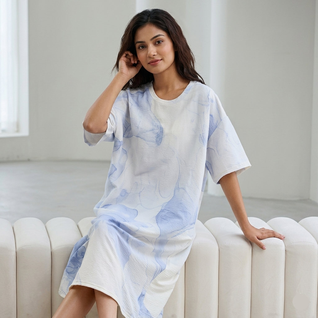 ZeroBra Nightgown 11 in soft fabric, comfortable Indian-designed sleepwear for women