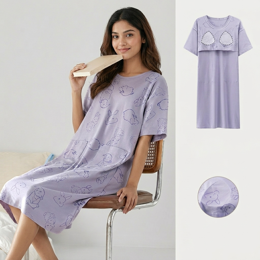 ZeroBra Nightgown 06 in soft fabric - comfortable sleepwear for Indian women, elegant design