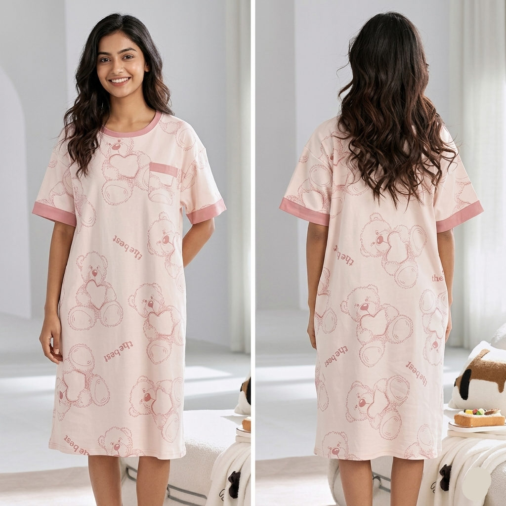 ZeroBra Nightgown 03 in soft fabric, comfortable Indian lingerie design for women's sleepwear