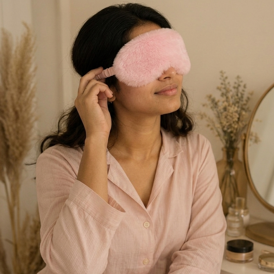 ZeroBra DreamCloud Plush Sleep Eye Mask in soft cloud-white, ultra-comfortable padded design for restful sleep
