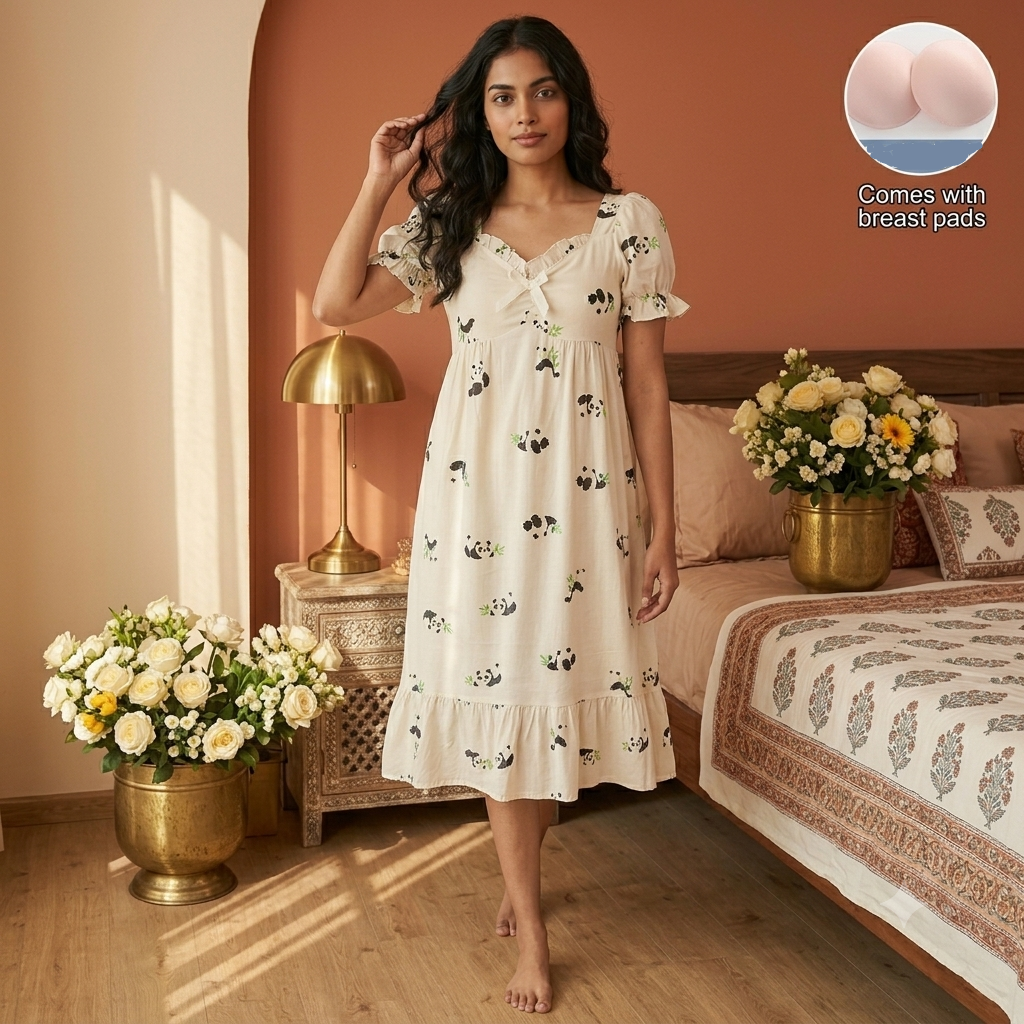 ZeroBra Nightgown 15 in soft fabric, comfortable Indian lingerie sleepwear in elegant style