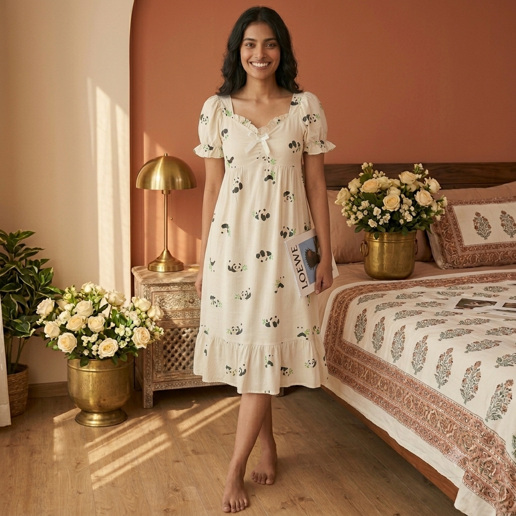 ZeroBra Nightgown 15 in soft fabric, comfortable Indian lingerie design for women