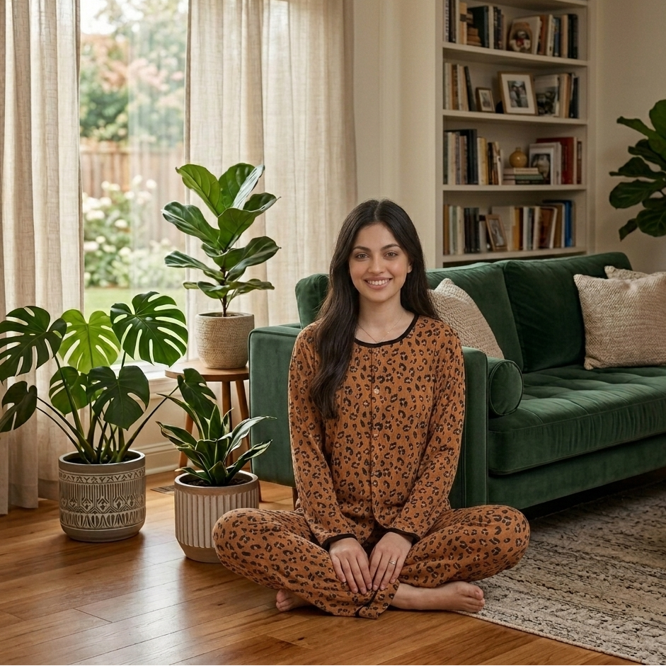 Wild Chic Comfort Set pajama top in soft fabric with built-in padded bra, comfortable Indian nightwear by ZeroBra