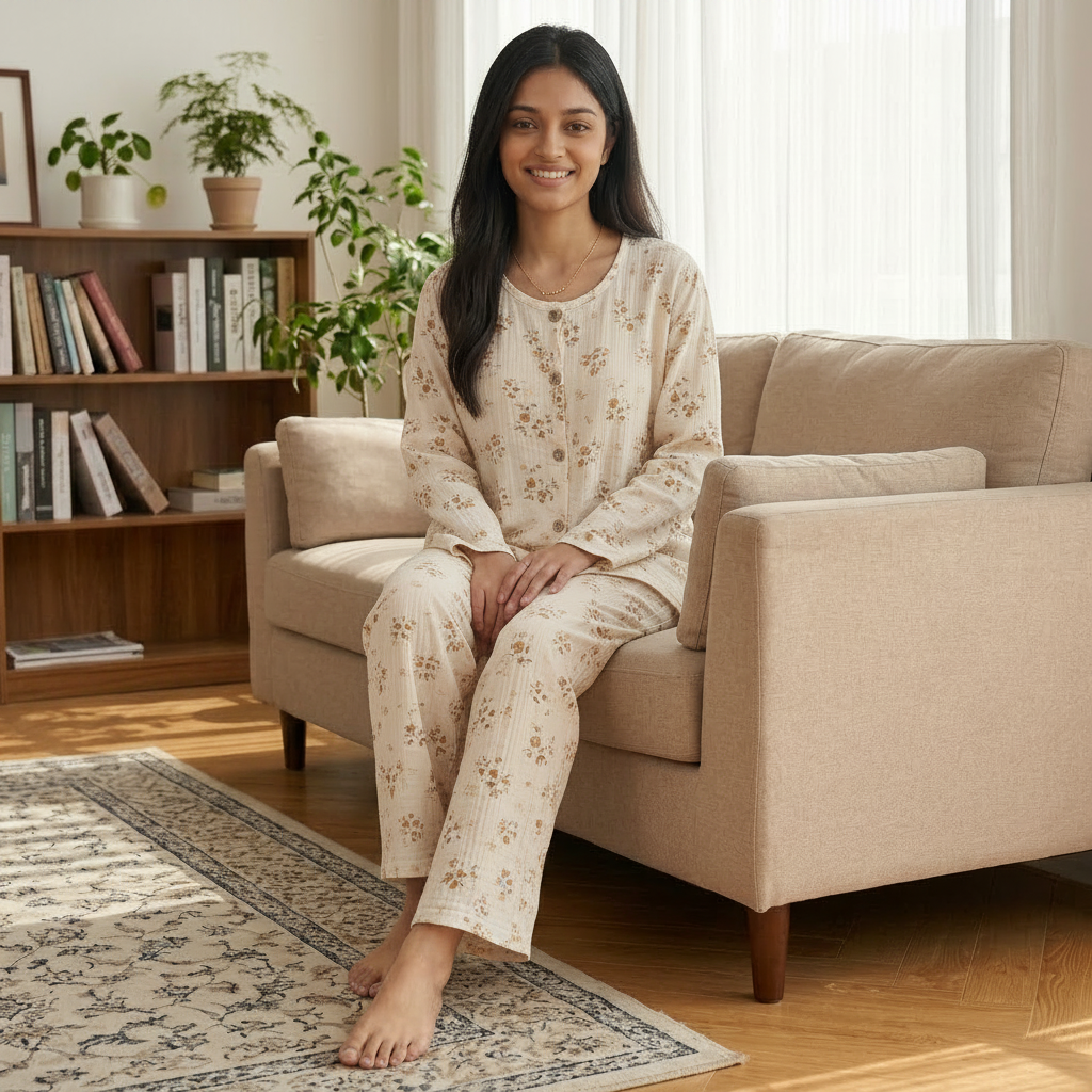 ZeroBra Tiny Teddy Garden Lounge Set in floral print - comfortable padded nightwear bra and pajama set for Indian women