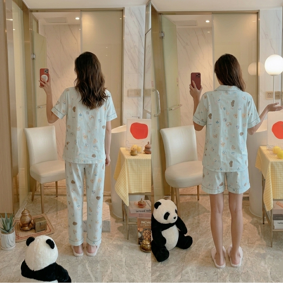 Sky Puppy Dreams 3-piece padded pajama set in soft blue with cartoon puppy print - comfortable sleepwear by ZeroBra