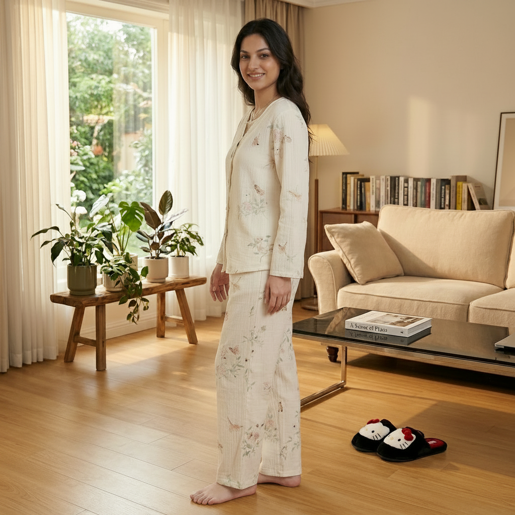 Botanical Breeze Comfort Set in soft floral print - comfortable padded nightwear bra and pajamas from ZeroBra
