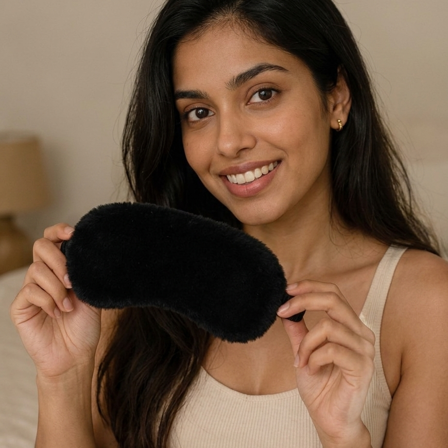 ZeroBra Midnight Plush Sleep Eye Mask in deep navy, soft fabric with adjustable strap for comfortable rest