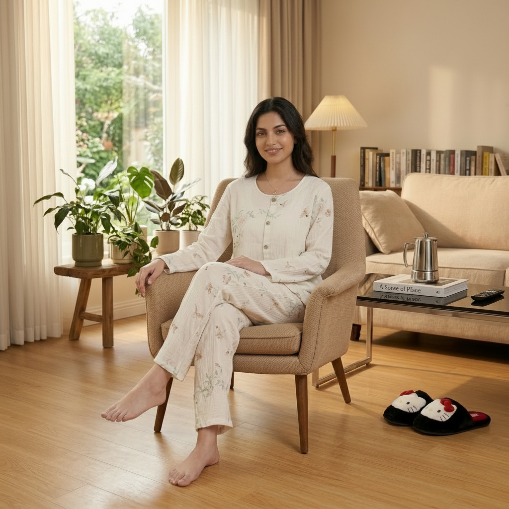 Botanical Breeze Comfort Set in soft floral print - ZeroBra's built-in padded nightwear for comfortable sleep