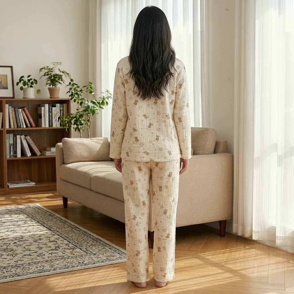 Tiny Teddy Garden Lounge Set in floral print with built-in padded bra, comfortable Indian nightwear by ZeroBra