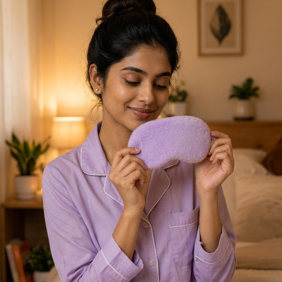 ZeroBra Lavender Dream Plush Sleep Eye Mask in soft purple, offering comfortable dreamy rest