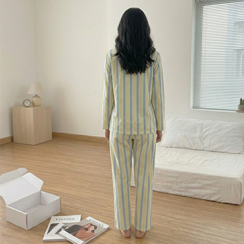 Candy Stripe Cartoon Padded Pajama Set in playful print - comfortable Indian lingerie by ZeroBra, front view