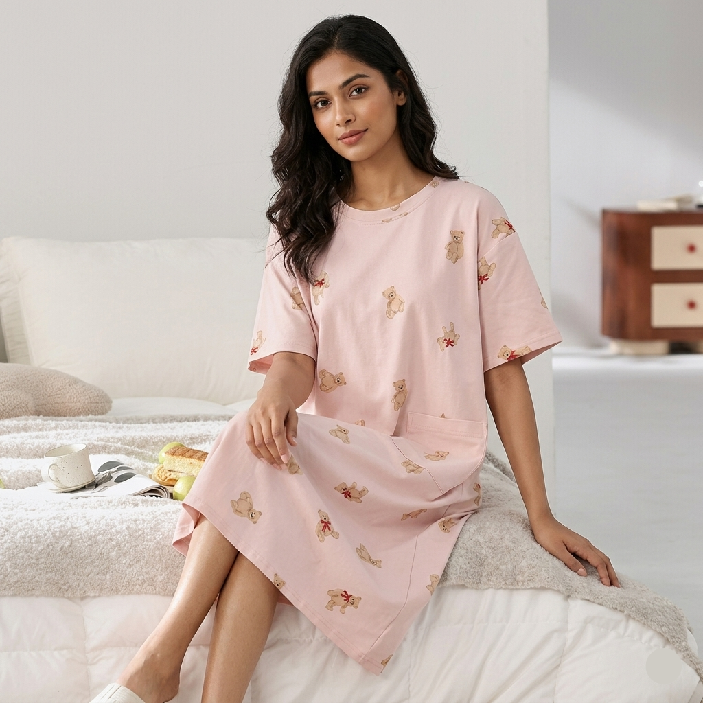 ZeroBra Nightgown 04 in soft fabric, comfortable Indian lingerie design for relaxed evening wear