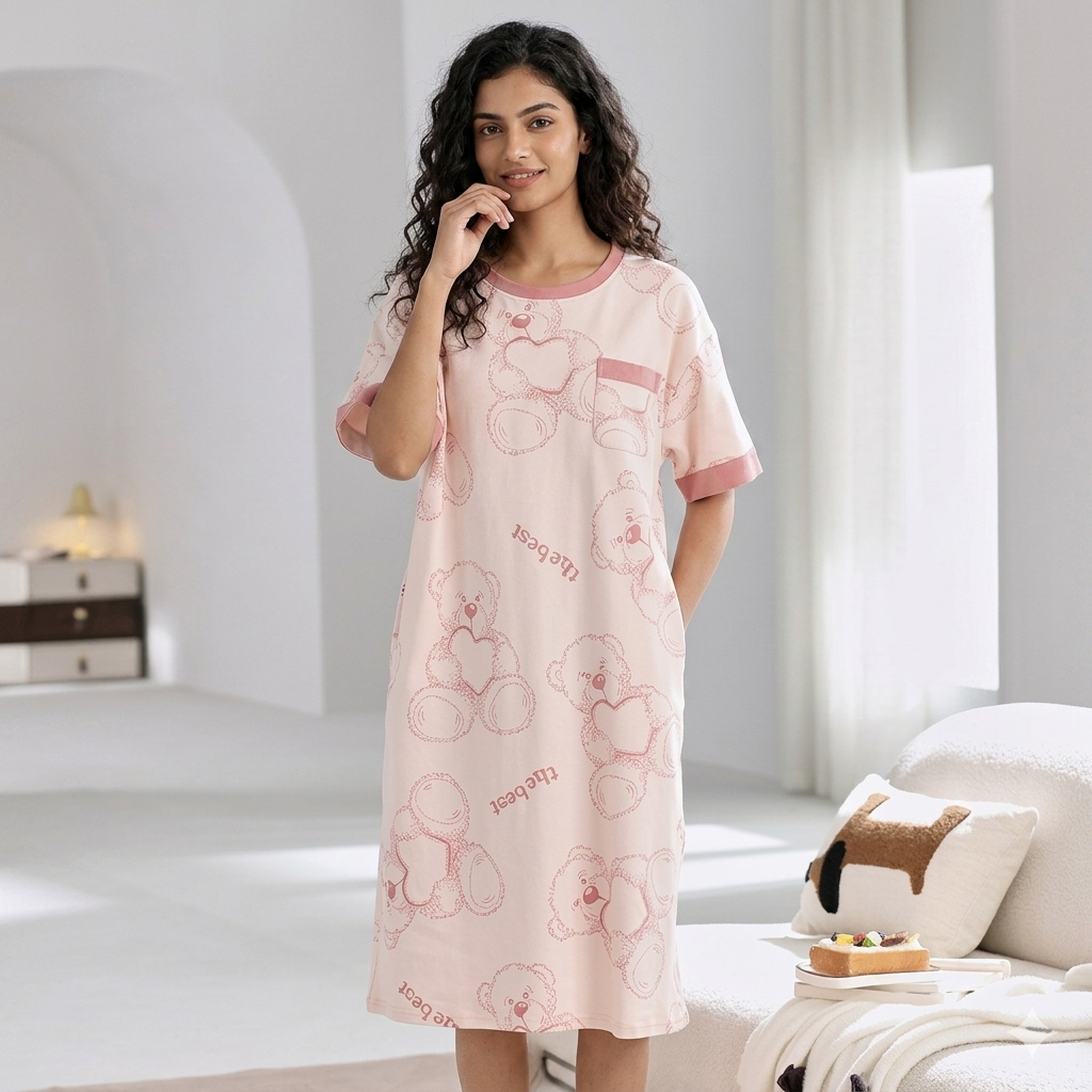 ZeroBra Nightgown 03 in soft fabric, comfortable sleepwear design for Indian women, elegant styling