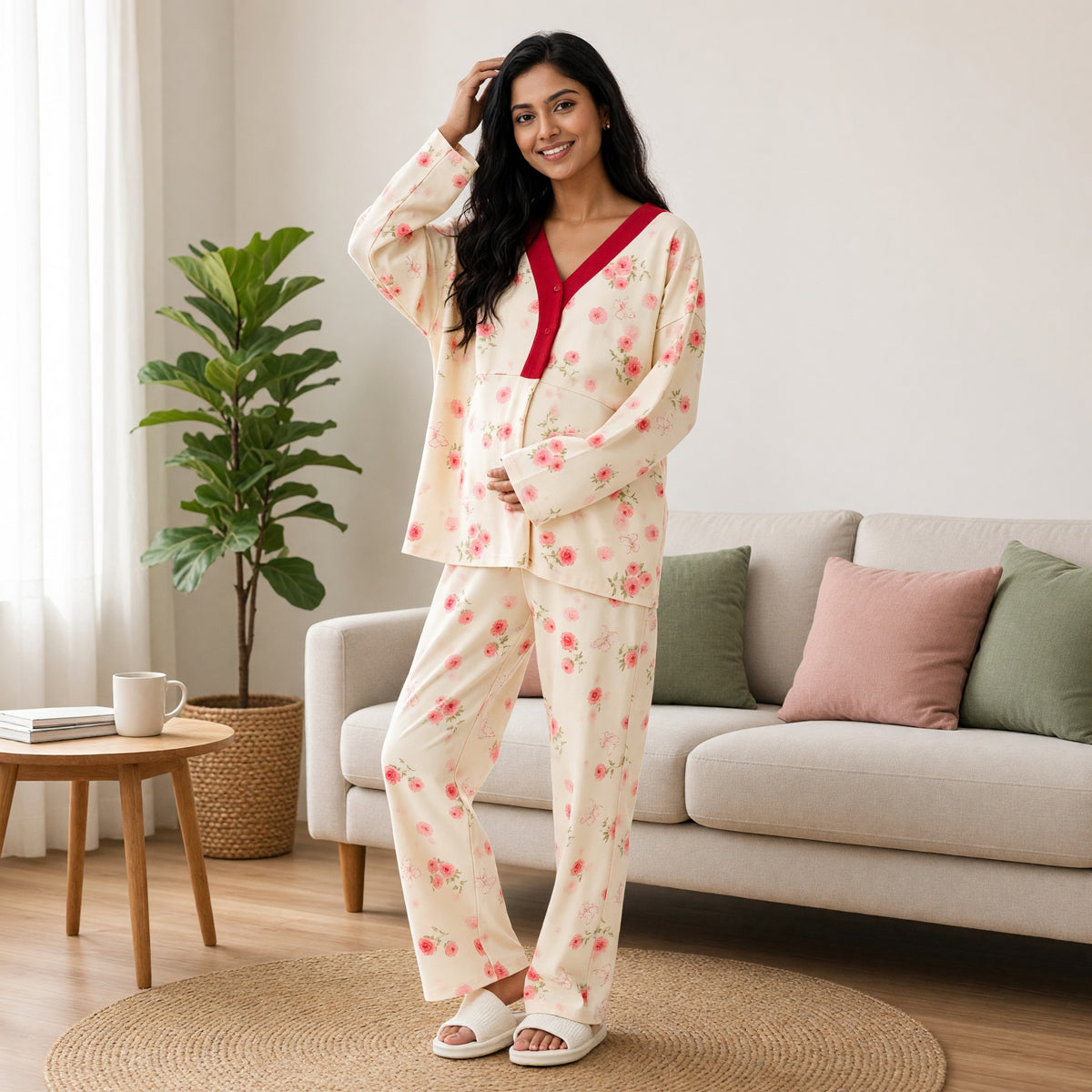 Rosé Bloom Padded Feeding Night Suit