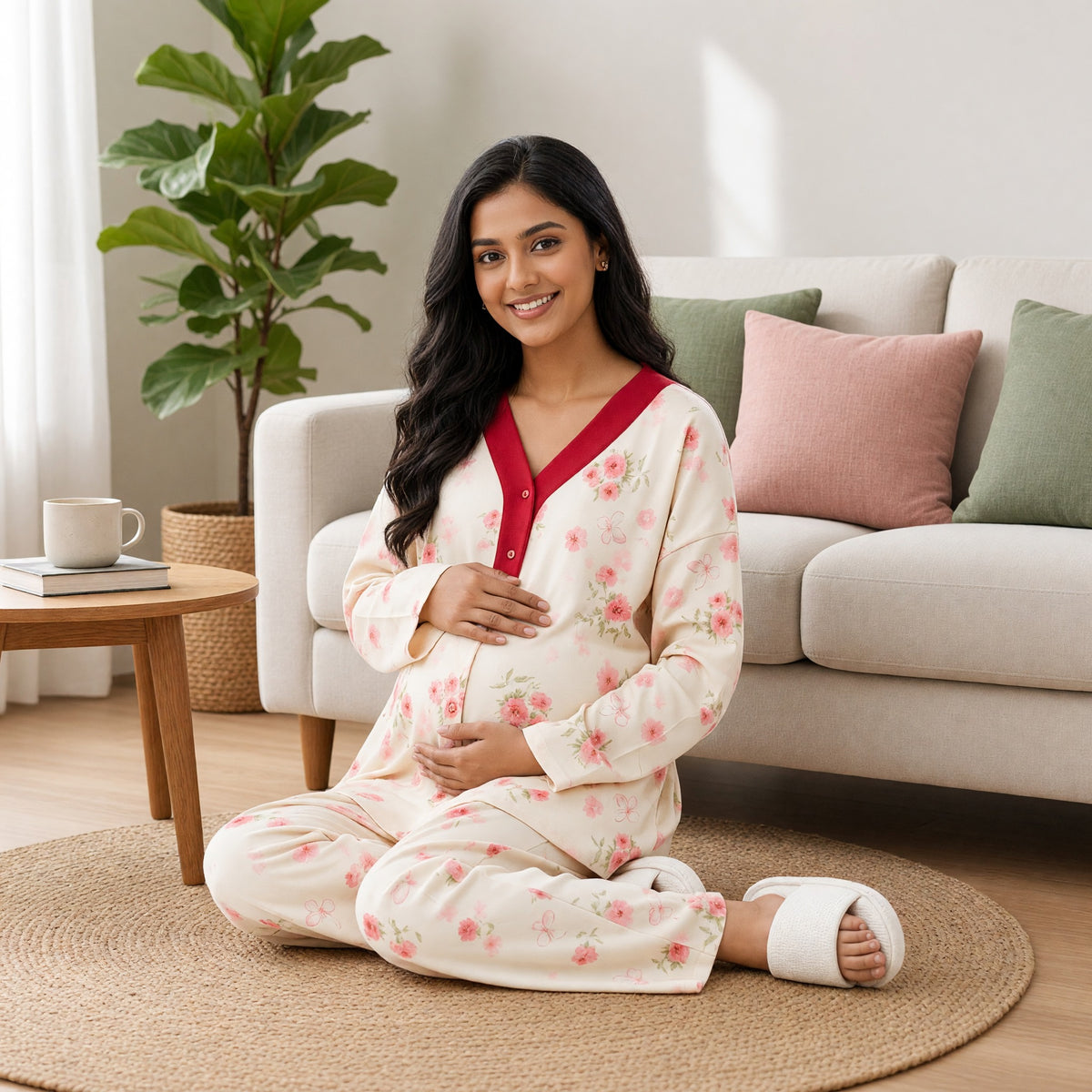 Rosé Bloom Padded Feeding Night Suit