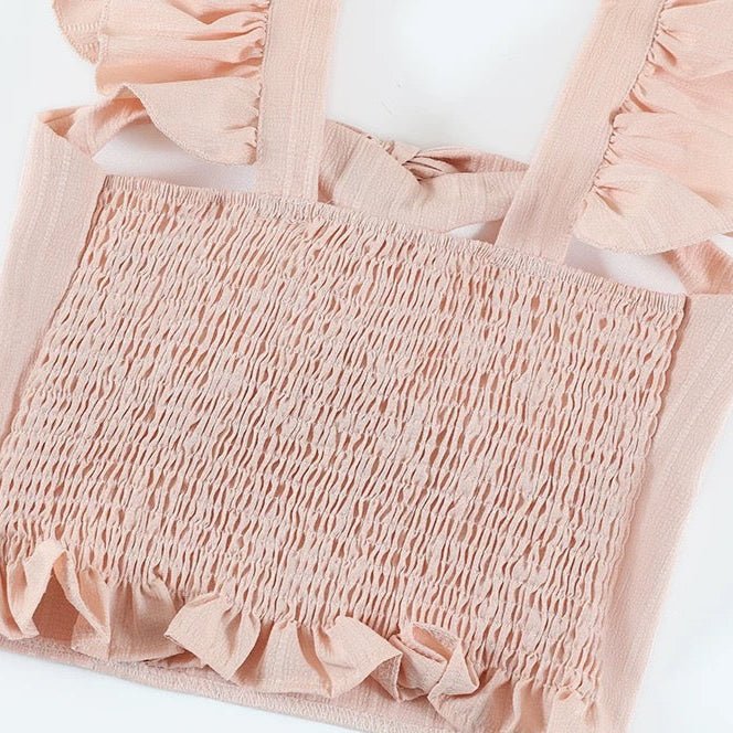 Ruffle Strap Built - in Bra Crop Top – Feminine & Flirty - Zero Bra