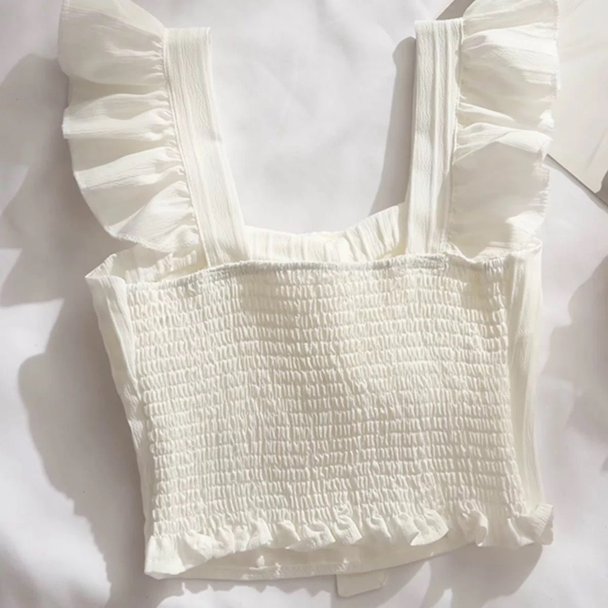 Ruffle Strap Built - in Bra Crop Top – Feminine & Flirty - Zero Bra