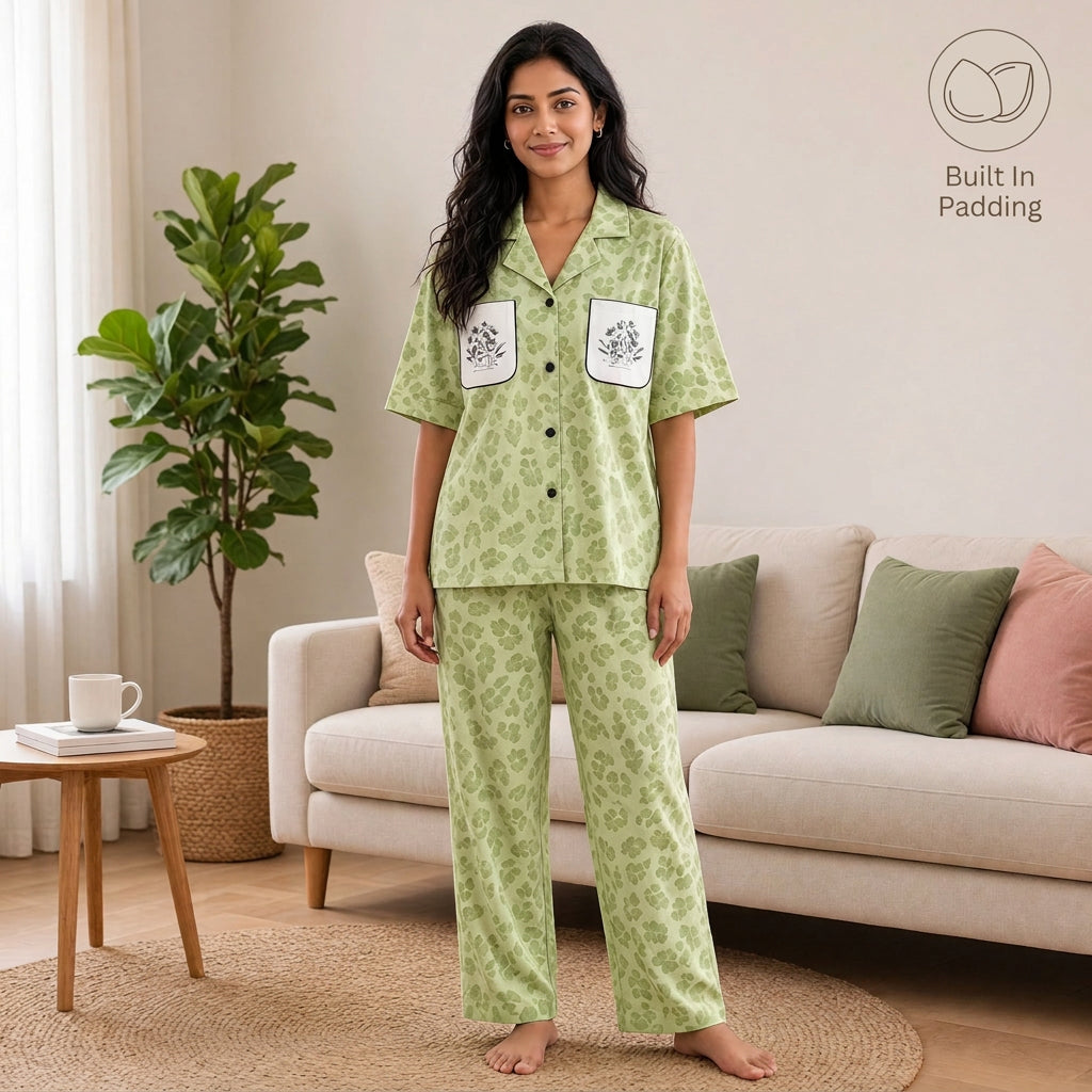 Sage Leopard Padded PJ Set