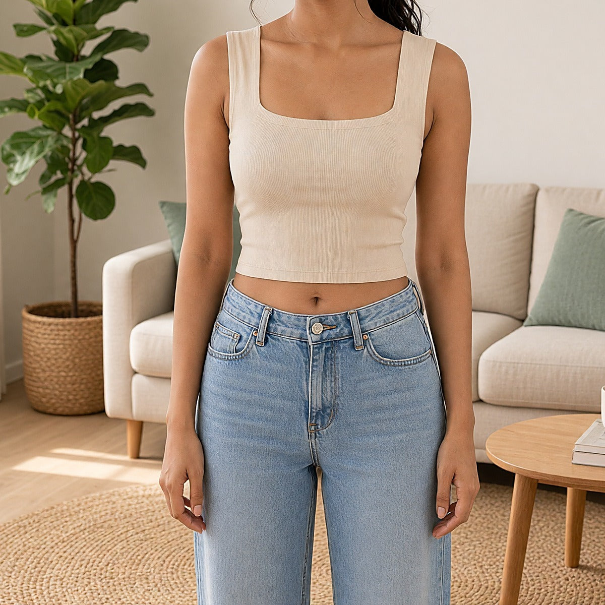 SculptEase Square-Neck Built-in Bra Tank Top