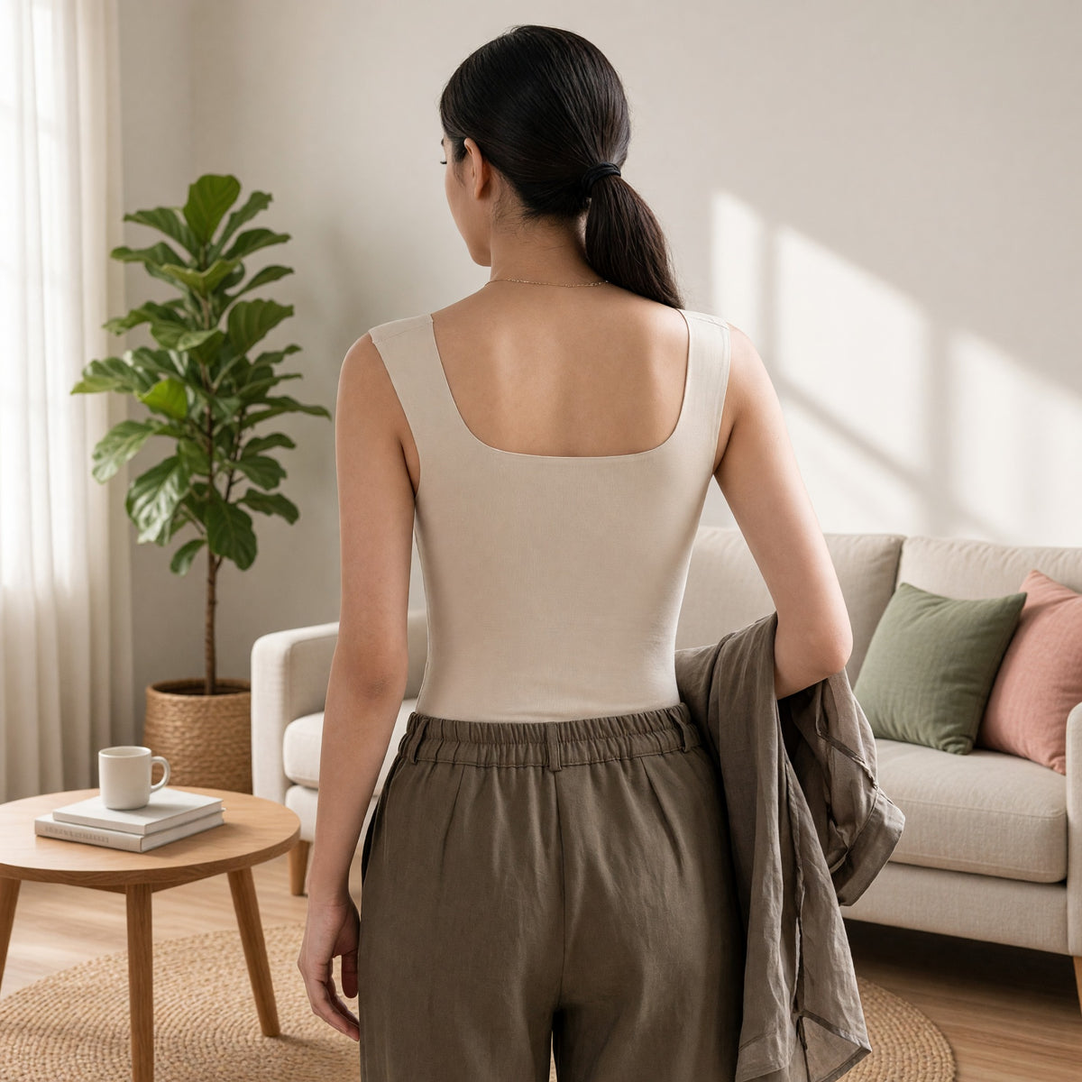 SculptEase Square-Neck Built-in Bra Tank Top