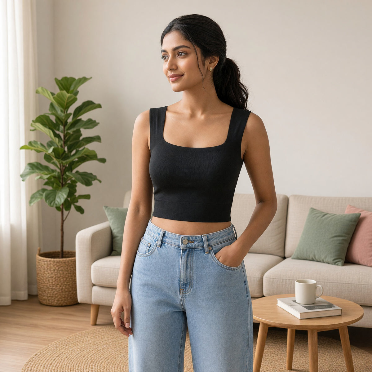 SculptEase Square-Neck Built-in Bra Tank Top