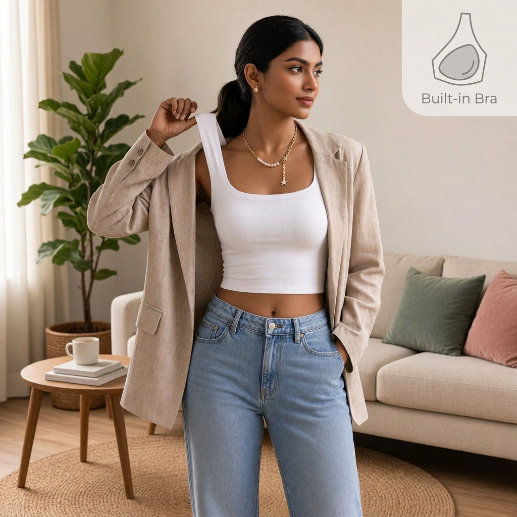 SculptEase Square-Neck Built-in Bra Tank Top
