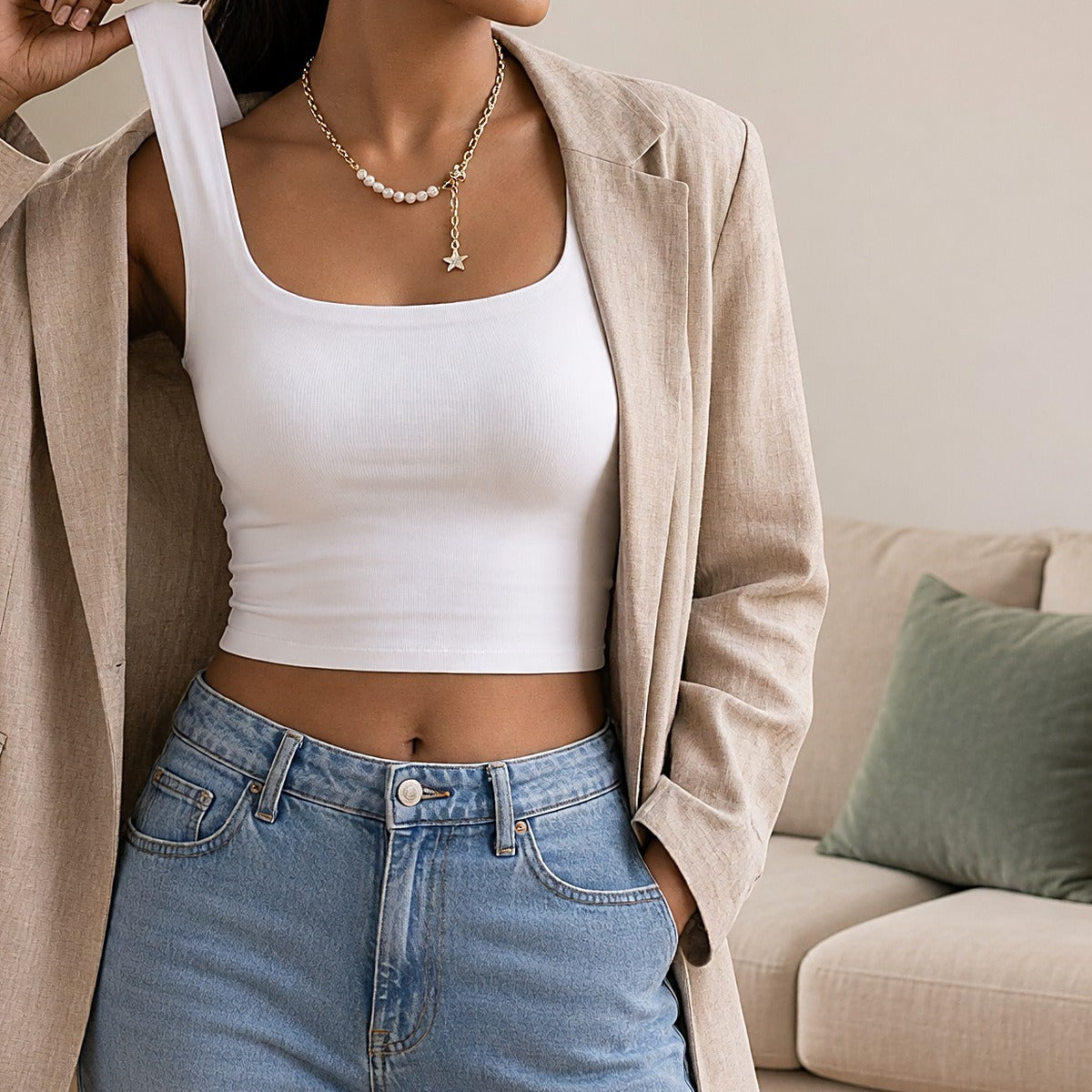 SculptEase Square-Neck Built-in Bra Tank Top