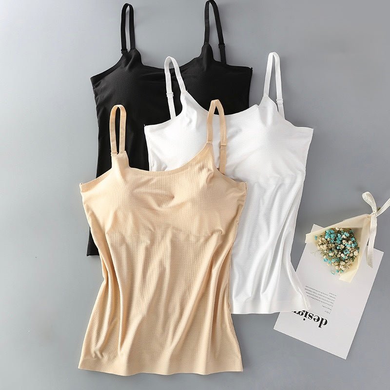 Seamless Bliss: Built - In Bra Cami Tank Top - Zero Bra