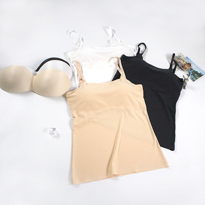Seamless Bliss: Built - In Bra Cami Tank Top - Zero Bra