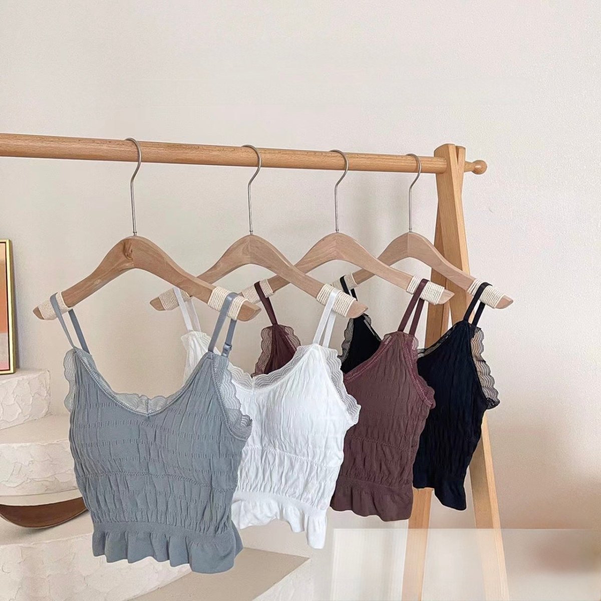 Smocked Lace - Trim Cami - Zero Bra