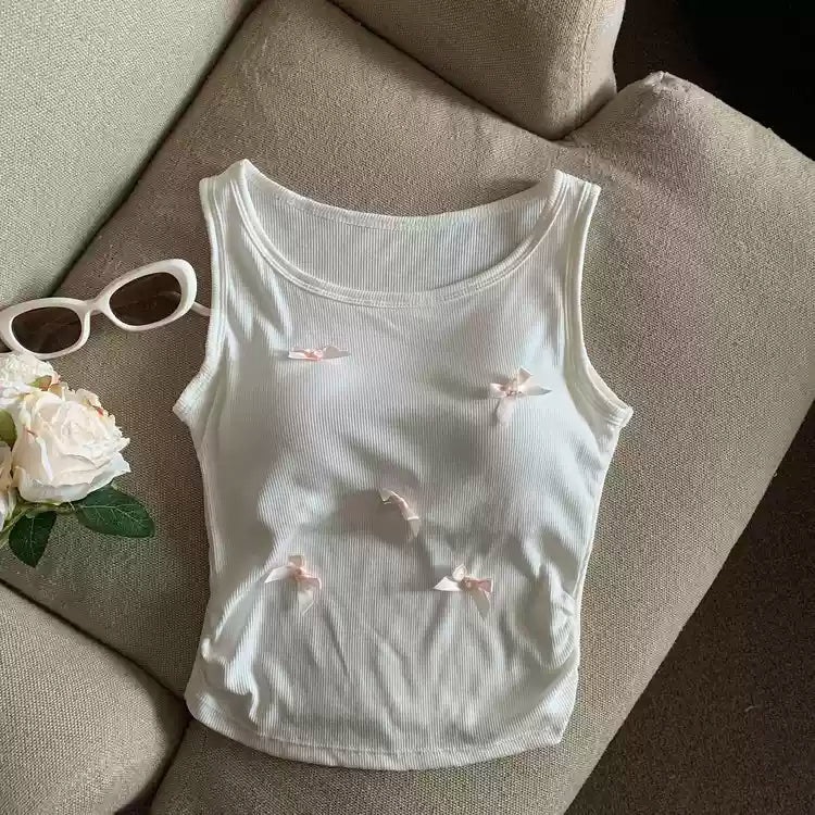 Soft Bow - Embellished Built - In Bra Tank – Sweet & Stylish - Zero Bra