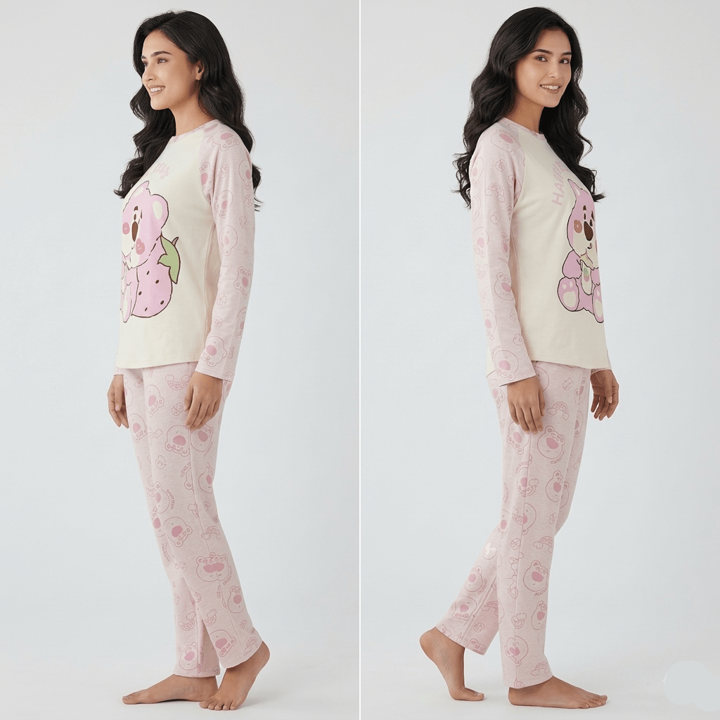 Strawberry Bear Dreams PJ Set – With Padded Bliss - Zero Bra