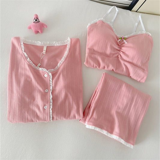 Strawberry Milk PJ Set – 3 - Piece With Padded Charm - Zero Bra