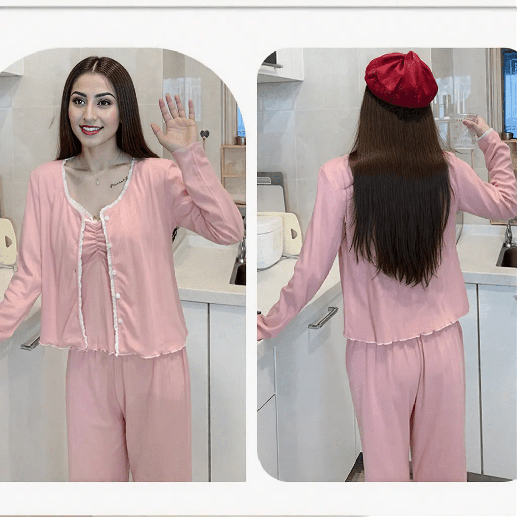 Strawberry Milk PJ Set – 3 - Piece With Padded Charm - Zero Bra