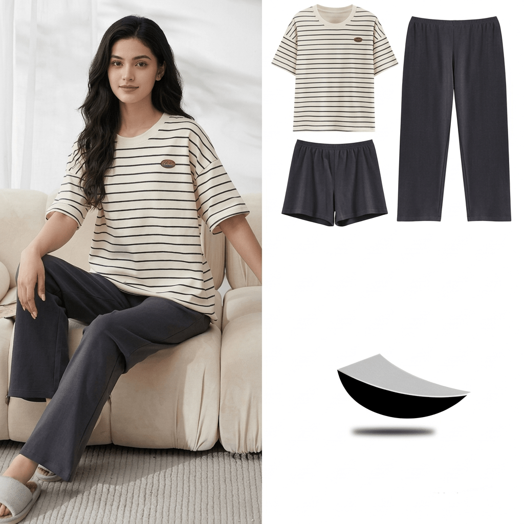 Stripes & Serenity Padded PJ Set – Three Piece Set (3 - Piece Set) - Zero Bra