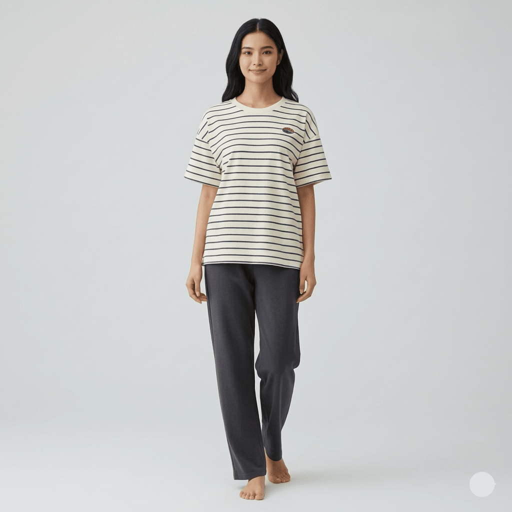 Stripes & Serenity Padded PJ Set – Three Piece Set (3 - Piece Set) - Zero Bra