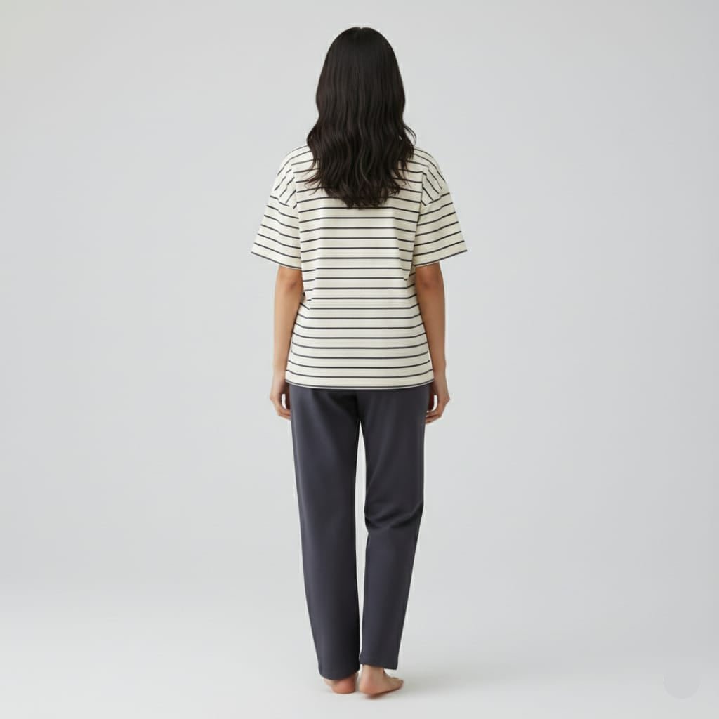 Stripes & Serenity Padded PJ Set – With Padded Bliss - Zero Bra