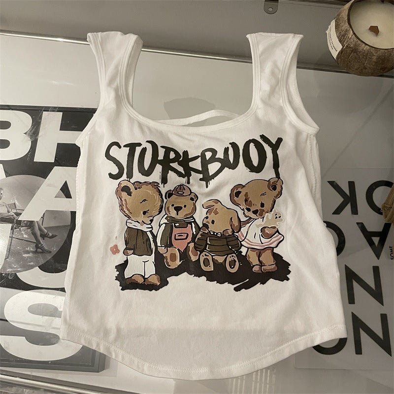 STURTBOY Bear Cartoon Graphic Cropped T-Shirt – Trendy & Fun - Zero Bra