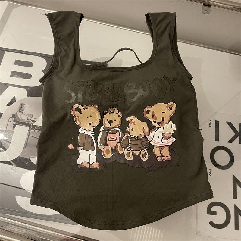 STURTBOY Bear Cartoon Graphic Cropped T-Shirt – Trendy & Fun - Zero Bra