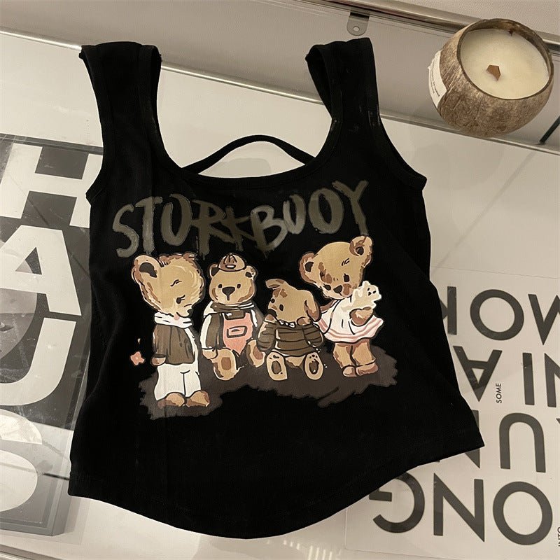 STURTBOY Bear Cartoon Graphic Cropped T-Shirt – Trendy & Fun - Zero Bra